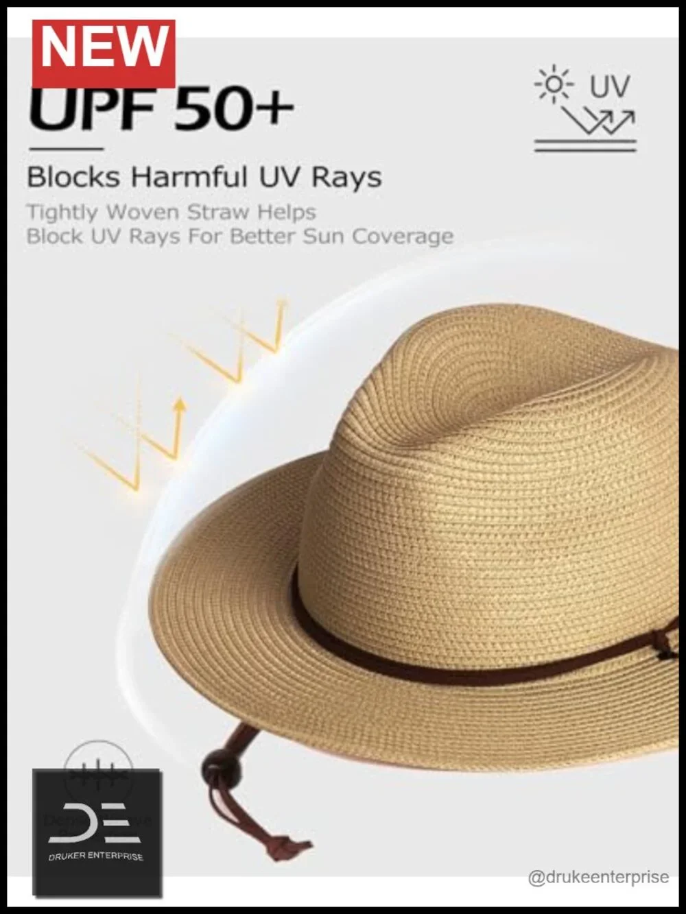 Straw Fedora Panama UV Sun Hat UPF 50+ Lightweight Travel Beach Hat